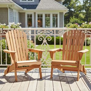 Set di 2 Sedie Adirondack Preassemblate, Sedie Pieghevoli in Legno per Esterni con Schienale per Veranda, Piscina o Giardino - Product Image 1