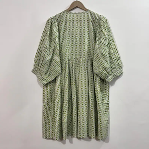 Robe décontractée mi-longue en coton tissé uni à manches courtes pour femme, taille empire, style babydoll, coupe ample à col en V, toutes saisons - Product Image 4