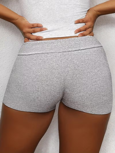 Women's Gray Solid Color Drawstring Waist Shorts Casual Knitted Breathable Athletic Short Pants Mid Rise Regular Fit - Product Image 5