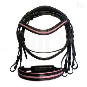 Bridon de cheval en cuir anatomique de qualité supérieure, rose scintillant, ergonomique, avec frontale et muserolle en acier inoxydable, pour dressage anglais - Product Image 6