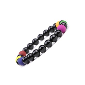 Bracelet Perlé Hemasa Fashions avec Perles en Résine Noire en Forme de Boule, Serti de Couleurs Contrastées, Élastique, Unisexe, Décontracté et Sportif - Product Image 1