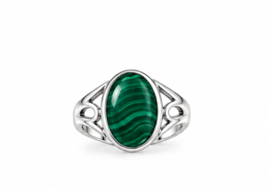 Bague en argent malachite, bague ovale avec pierre précieuse verte, bague statement en argent sterling, bijoux en pierres précieuses faits à la main, cadeau élégant pour elle - Product Image 3