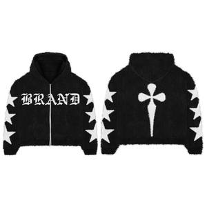 ชุดวอร์มโมแฮร์พรีเมียมแบบสั่งทำพิเศษสำหรับผู้ชาย เสื้อฮู้ดซิปแบบโอเวอร์ไซส์ กางเกงขายาวเอวยางยืด ชุดเสื้อผ้าถัก - Product Image 5