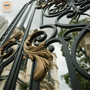 Portail d'entrée en fer forgé style victorien, finition or antique, robuste et sécurisé, double portail, prix usine - Product Image 2