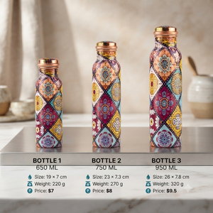 Botella de Agua de Cobre Hecha a Mano con Diseño de Mandala Colorido, Tapa de Rosca, Botella Ayurvédica Reutilizable para Viajes - Product Image 6