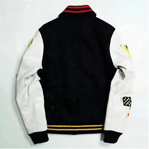 Chaqueta Universitaria de Lana Melton para Hombre al por Mayor, Mangas de Cuero Personalizadas, Diseño de Parches, Cuello Alto, Resistente al Viento e Impermeable - Product Image 2