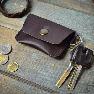 Leather <b>Mini</b> Coin Holder <b>Pouch</b> Snap Closure Compact Change Holder Unisex Minimalist Style with Metal Ring - Product Image 6