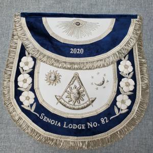 NUEVO diseño de regalia masónica, delantal de cuero de cordero azul marino para maestro masón, bordado plateado con flecos en los bordes - Product Image 5