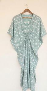 Robe kaftan en coton imprimé à la main pour femmes, style indien bohème, tenue de plage estivale, kaftan ample et décontracté - Product Image 4