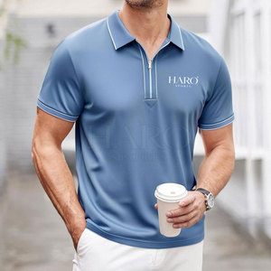 Polo de golf de alta calidad con cremallera de un cuarto para hombre, tejido básico de mezcla de algodón con un aspecto deportivo transpirable. - Product Image 3