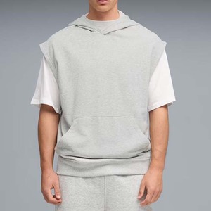 Sudadera de Forro Polar sin Mangas con Capucha para Hombre, Talla Grande, Color Gris Sólido, Informal, con Bolsillo, para Otoño - Product Image 1