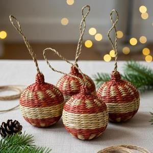 Boules de Noël en rotin naturel de haute qualité, faites à la main, décorations murales pour la maison, cadeaux fabriqués au Vietnam - Product Image 1