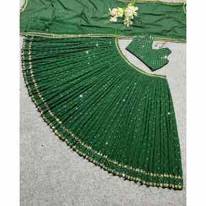 DESIGNER GEORGETTE SEQUENCE avec BRODERIE TRAVAIL LEHENGA CHOLI avec DUPATTA VERT - Product Image 2