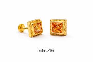 Luxury Gold Finish Drop Earrings with Purple Crystal Traditional Style - Product Image 3