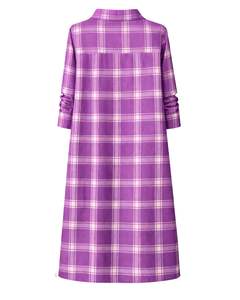 Vestido Camisero a Cuadros Morado para Mujer, Vestido Midi a Cuadros de Manga Larga con Botones y Bolsillos, Ropa Casual, Fabricante OEM Personalizado - Product Image 2