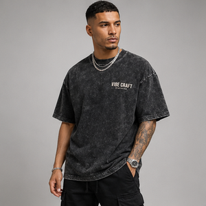 Camiseta Oversize Tie Dye para Hombre Vibe Craft, Manga Corta, Cuello Redondo, Estilo Urbano, Algodón Jersey Transpirable, Estampado de Letras Negras - Product Image 1