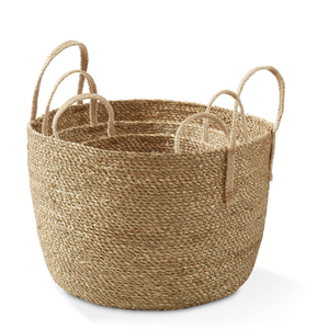 Macetas de Almacenamiento de Hierba Natural Estilo Retro, Hechas a Mano en Vietnam, con Asas, Tejidas y Talladas a Mano, Ecológicas, Duraderas, para Exteriores, 24L - Product Image 1