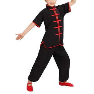 Kung Fu Uniform For Boys Black With Red Trim Cotton Martial Arts Wear Kids Practice Clothes Regular Fit Breathable - Product Image 4