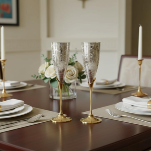 Ensemble de flûtes à champagne plaquées argent de qualité supérieure, verres à vin gravés avec tige en laiton, disponibles au prix de gros - Product Image 6