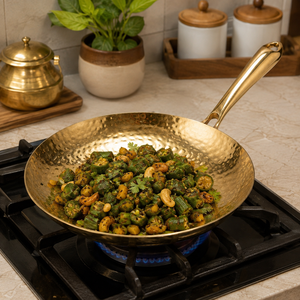 Hammered Brass Fry <b>Pan</b> with Handle | Premium Brass <b>Skillet</b> for Cooking | Traditional Indian Frying <b>Pan</b> | Heavy Duty Kitchen Cook - Product Image 4
