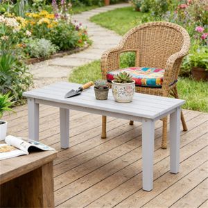 Tavolo Rettangolare Bianco da Esterno per Pranzo, Caffè o Uso in Terrazza e Giardino - Product Image 1