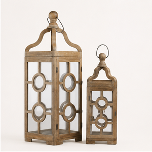 Best Quality Wood Candle <b>Lantern</b> <b>Set</b> with Round Finial Top Vintage Decorative Hanging <b>Lantern</b> for Indoor Outdoor Garden Decor - Product Image 3