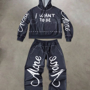 ชุดลำลองผู้ชาย เสื้อฮู้ดและกางเกงขายาวลายตัวอักษรสำหรับฤดูใบไม้ร่วง สีขาว ชุดเซ็ต 2 ชิ้น - Product Image 1