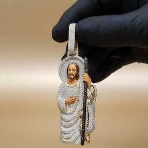 Pendentif religieux chrétien Jésus entièrement serti de pierres, en argent sterling 925, bijoux de luxe hip-hop bling, moissanite, rhodium, or - Product Image 4