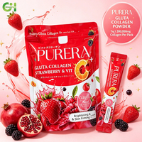 Poudre de Collagène Gluta 300000mg Fraise Vitamine C Éclaircissant Raffermissant pour la Peau Boisson en Poudre au Collagène