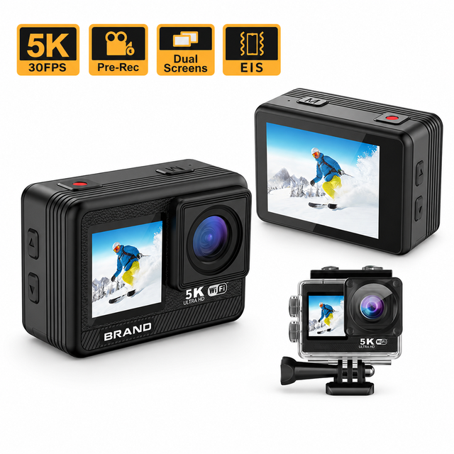 D8Q 5K 60FPS Action Camera 30M Waterproof CMOS Sports Vlogging Video Camera with MicroSD Card Support Waterproof Action Camera
