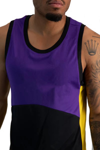 Maillot de basket sans manches pour homme, coloris violet, noir et jaune, respirant, pour adultes, toutes saisons - Product Image 3