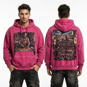 Sweat à capuche streetwear jaune pour homme, motif squelette flamboyant, effet délavé, style vintage, coupe oversize - Product Image 6