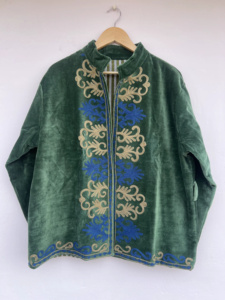 Hand Embroidered Suzani Velvet Bomber <b>Jacket</b> <b>Reversible</b> Boho Vintage Short Coat Colorful Ethnic Floral Pattern Cotton Filled All - Product Image 4