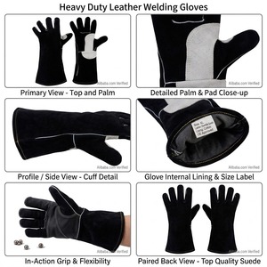 Guantes de Soldadura de Cuero Vacuno de Primera Calidad, Certificación CE, Puño de Seguridad Resistente al Calor, Parche Blanco y Negro, Palma Reforzada, Resistentes - Product Image 3