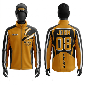 Men Ice Hockey Training <b>Jacket</b> 300 GSM Premium Polyester Fleece Soft Breathable Blue <b>Grey</b> Contrast Paneling Heat Transfer Custom - Product Image 2