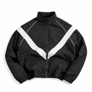 Blouson de motard noir pour homme, col montant, fermeture éclair, style sportif, en polyester, color block, pour l'automne - Product Image 1