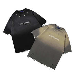 Fabricant de t-shirts surdimensionnés à effet délavé personnalisé, 100% coton, streetwear vintage, OEM, marque privée - Product Image 1