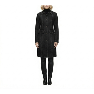 Gina Women's Longline <b>Denim</b> Trench <b>Coat</b> in Black - Product Image 3