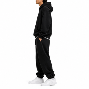 Ensemble de survêtement décontracté d'hiver en coton respirant 100 % pour homme, pull à capuche surdimensionné en tissu multicouche, vente en gros - Product Image 3