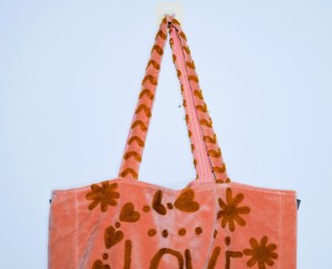 Pink Velvet Tote <b>Bag</b> With Love Embroidery And Birds Pattern <b>Large</b> Shoulder Handle Shopping <b>Bag</b> Daily Use - Product Image 2