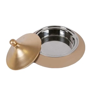 Casserole de style arabe du Moyen-Orient, ronde, avec couvercle doré et pot extérieur, élégante, pour fondue, spécial Ramadan, chauffe-plats, buffet - Product Image 1