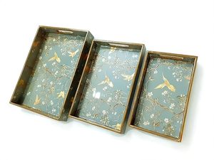 Decorative Luxury Modern <b>Nesting</b> Trays Floral Gold Tone Wood Serving Tray Storage Box with Lid for Home Decor - Product Image 5
