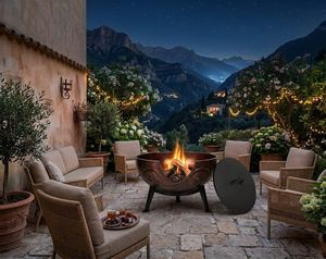 Deep circular <b>fire</b> pit made of iron with sturdy legs and vintage styling designed for safe backyard heating - Product Image 2