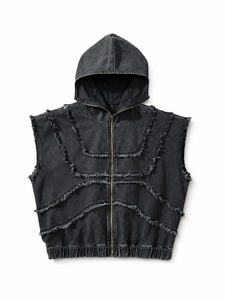เสื้อกั๊กยีนส์มีฮู้ดแขนกุดสำหรับผู้ชายสไตล์สตรีทแวร์ - Product Image 3