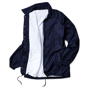 Blouson unisexe bleu marine avec fermeture boutonnée et col marin, vêtement d'extérieur en polyester résistant à l'eau pour adultes - Product Image 1