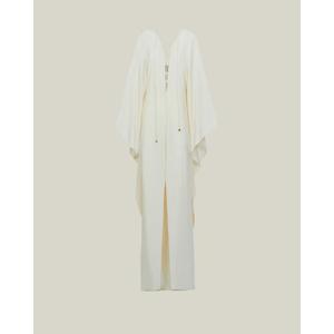 Elegant <b>White</b> V-neck Full Sleeve A-Line Floor-Length 100% Cotton Anti-static Quick Dry Party <b>Evening</b> Dress Comfortable Women - Product Image 4