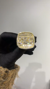 925 <b>Silver</b> Lab Grown Diamond Custom Name <b>Ring</b> Baguette Halo Statement Signet <b>Ring</b> For <b>Men</b> - Product Image 2