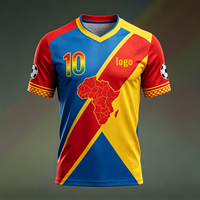 Camiseta de Fútbol Personalizada Bigwood Sports con Mapa de África, Cuello en V Diagonal, Manga Corta, Impresión de Nombre y Número, Servicio OEM para Verano y Otoño, 100%