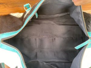 Large Capacity Travel Bag Hand Tooled Leather Turquoise Concho Duffle Bags Genuine Cowhide Leather Travel Vintage Bag for Unisex - Product Image 6