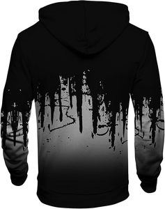 Sudadera con Capucha Negra para Hombre, Estampado Dripping, Corte Regular, Informal, Tejida, con Logotipo en la Espalda - Product Image 1